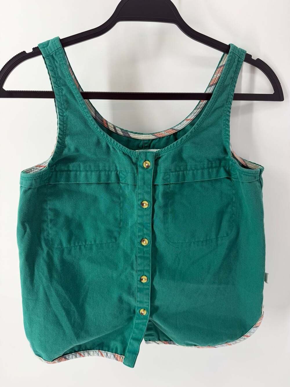 Burton Green Button Front Tank Top Size S Plaid Trim Y2K Outdoor Streetwear